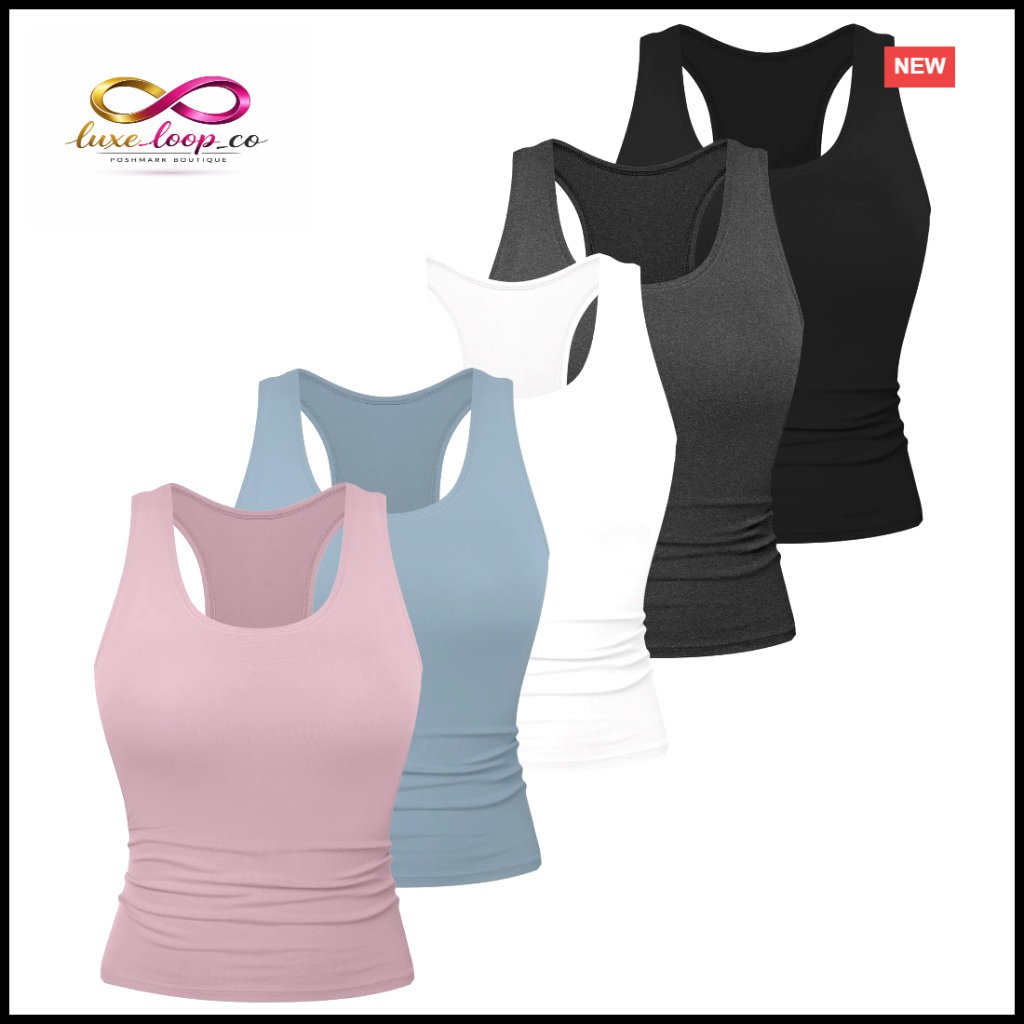 5 Pack Racerback Tank Tops Spandex Yoga Gym Crop Tops Women's Activewear